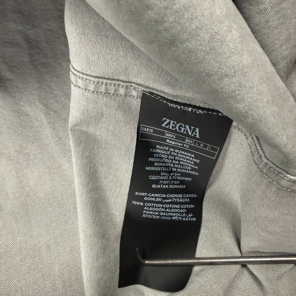 Zegna Button Down Long Sleeve Shirt Gray Cotton Regular Fit Collared Size L - Picture 9 of 9